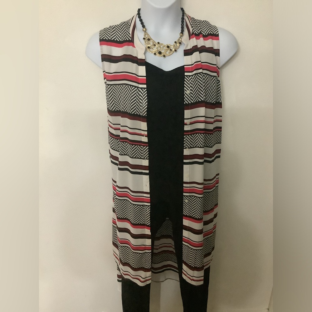 Worthington Geometric Stripe Duster/Vest/Blouse